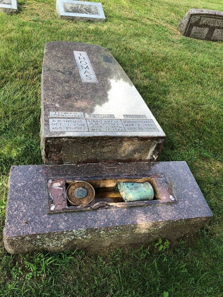 Headstones toppled, smashed and damaged last night at Mound Cemetery